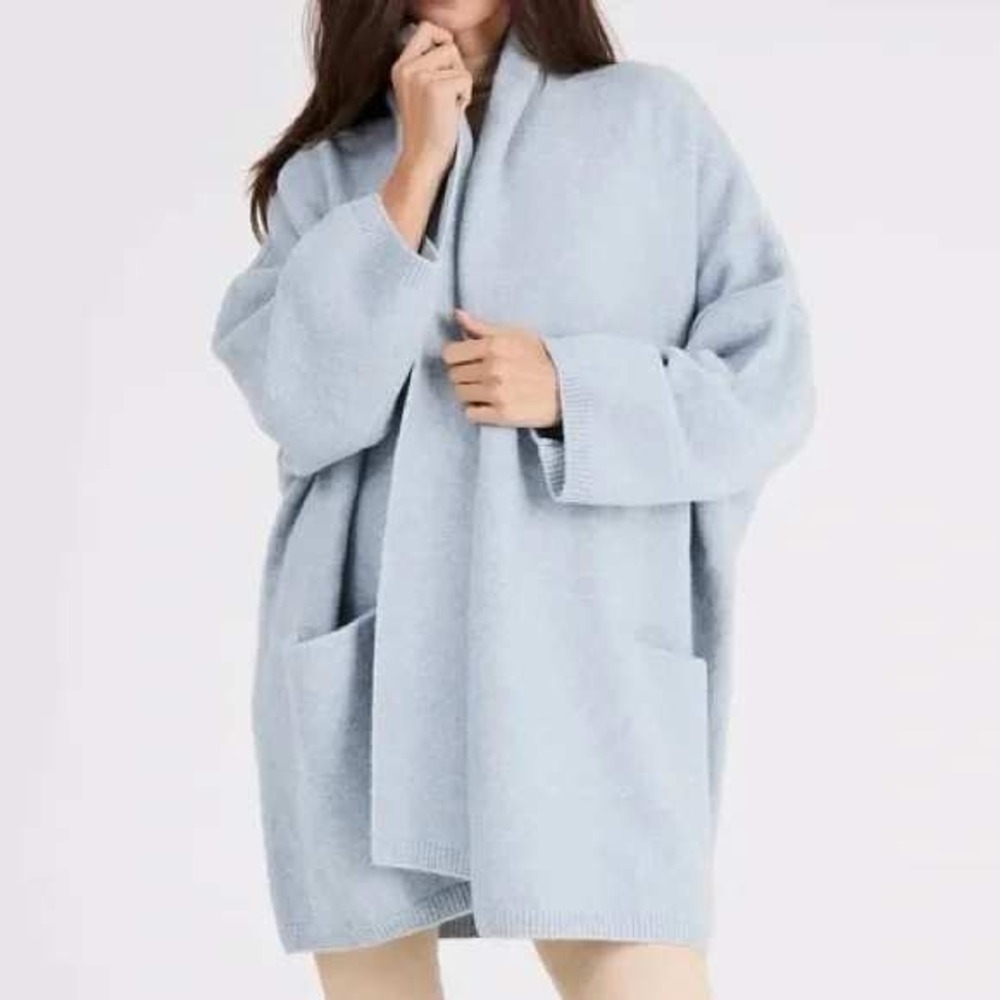 BERYLL Cocoon Cardigan Ice‎ Blue Open Front Cashmere Sweater Oversized One Size